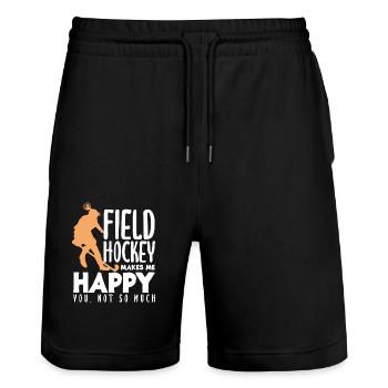 Feldhockey Spieler Macht Mich Glücklich - Stanley/Stella Unisex Bio Joggingshorts Trainer  - Schwarz - Vorne - Nik (191cm) & Marisol (170cm)