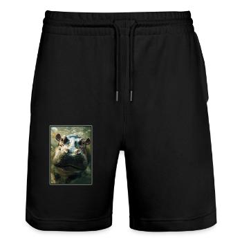 Hippopotamus Hippopotamus - Stanley/Stella Trainer Unisex Organic Jogging Shorts - black - Front - Nik (191cm) & Marisol (170cm)