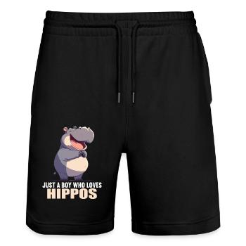 Hippopotamus Hippopotamus - Stanley/Stella Trainer Unisex Organic Jogging Shorts - black - Front - Nik (191cm) & Marisol (170cm)