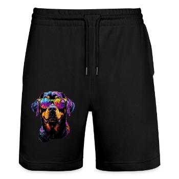 Rottweiler Hunde Liebe Stolze Rottweiler Liebhaber - Stanley/Stella Unisex Bio Joggingshorts Trainer  - Schwarz - Vorne - Nik (191cm) & Marisol (170cm)