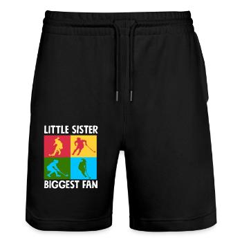 Kleine Schwester Feldhockey Spieler Fan - Stanley/Stella Unisex Bio Joggingshorts Trainer  - Schwarz - Vorne - Nik (191cm) & Marisol (170cm)