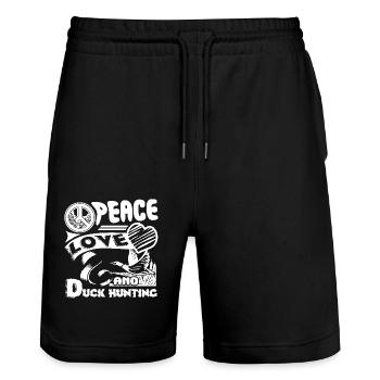 Duck hunting Peace Love Duck hunting - Stanley/Stella Trainer Unisex Organic Jogging Shorts - black - Front - Nik (191cm) & Marisol (170cm)