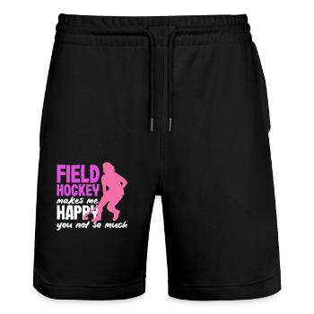 Feldhockey Spieler Macht Mich Glücklich - Stanley/Stella Unisex Bio Joggingshorts Trainer  - Schwarz - Vorne - Nik (191cm) & Marisol (170cm)