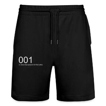 Traue niemals 001 Humor Design Never Trust 001 - Stanley/Stella Unisex Bio Joggingshorts Trainer  - Schwarz - Vorne - Nik (191cm) & Marisol (170cm)