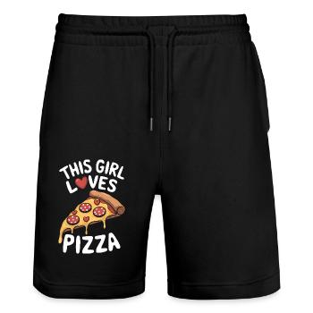 Pizza Dire Blague Pizzeria Drôle Pizza Cadeau - Short de jogging bio TRAINER Stanley/Stella unisexe - noir - Devant - Nik (191cm) & Marisol (170cm)