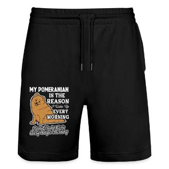My Pomeranian The Reason I Wake Up Early - Stanley/Stella Trainer Unisex Organic Jogging Shorts - black - Front - Nik (191cm) & Marisol (170cm)