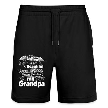 Father's Day Grandpa In Heaven - Stanley/Stella Trainer Unisex Organic Jogging Shorts - black - Front - Nik (191cm) & Marisol (170cm)