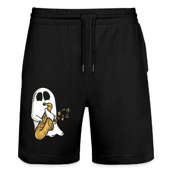 Saxophone Halloween Ghost - Stanley/Stella Trainer Unisex Organic Jogging Shorts - black - Front - Nik (191cm) & Marisol (170cm)