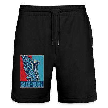 Saxophone Retro Vintage Saxophone - Stanley/Stella Unisex Bio Joggingshorts Trainer  - Schwarz - Vorne - Nik (191cm) & Marisol (170cm)