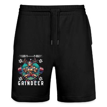 Muskel-Rentier Weihnachten Fitness - Stanley/Stella Unisex Bio Joggingshorts Trainer  - Schwarz - Vorne - Nik (191cm) & Marisol (170cm)
