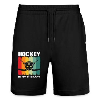 Le hockey est ma thérapie pour les joueurs de hockey sur gazon - Short de jogging bio TRAINER Stanley/Stella unisexe - noir - Devant - Nik (191cm) & Marisol (170cm)