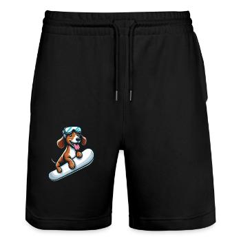 Dackel Hund Snowboard Comics Winterspaß - Stanley/Stella Unisex Bio Joggingshorts Trainer  - Schwarz - Vorne - Nik (191cm) & Marisol (170cm)