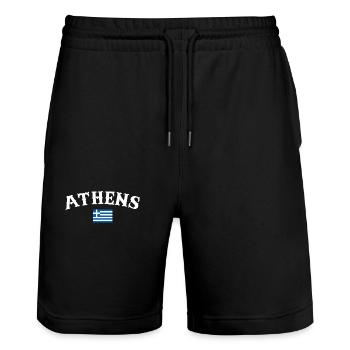 Athens Griechenland Griechische Flagge Grieche - Stanley/Stella Unisex Bio Joggingshorts Trainer  - Schwarz - Vorne - Nik (191cm) & Marisol (170cm)