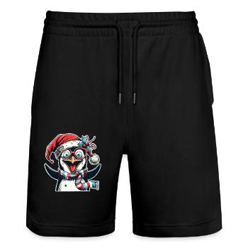 Penguin Christmas - Stanley/Stella Trainer Unisex Organic Jogging Shorts - black - Front - Nik (191cm) & Marisol (170cm)