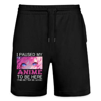 I Paused My Anime Manga Funny Gift Japan - Stanley/Stella Trainer Unisex Organic Jogging Shorts - black - Front - Nik (191cm) & Marisol (170cm)