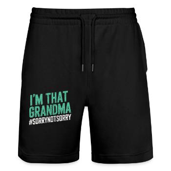 Ich bin diese Oma, tut mir leid, nicht leid - Stanley/Stella Unisex Bio Joggingshorts Trainer  - Schwarz - Vorne - Nik (191cm) & Marisol (170cm)