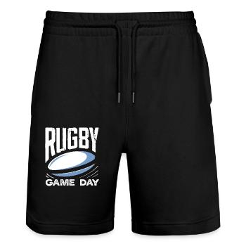 Rugby Player Match Day Passion - Stanley/Stella Trainer Unisex Organic Jogging Shorts - black - Front - Nik (191cm) & Marisol (170cm)