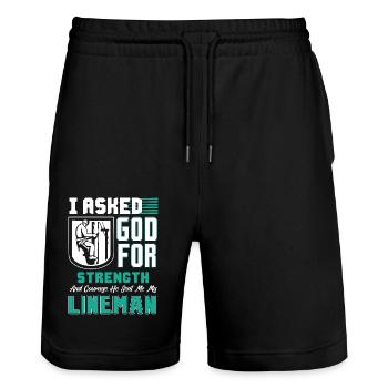Lineman God Sent Me My Lineman - Stanley/Stella Trainer Unisex Organic Jogging Shorts - black - Front - Nik (191cm) & Marisol (170cm)