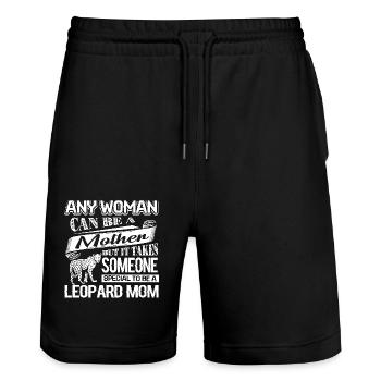 Leopard Proud To Be Leopard Mom - Stanley/Stella Trainer Unisex Organic Jogging Shorts - black - Front - Nik (191cm) & Marisol (170cm)