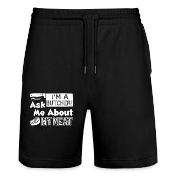 Butcher Ask Butcher About Meat - Stanley/Stella Trainer Unisex Organic Jogging Shorts - black - Front - Nik (191cm) & Marisol (170cm)