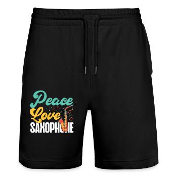 Saxophone Girl Peace Love - Stanley/Stella Unisex Bio Joggingshorts Trainer  - Schwarz - Vorne - Nik (191cm) & Marisol (170cm)