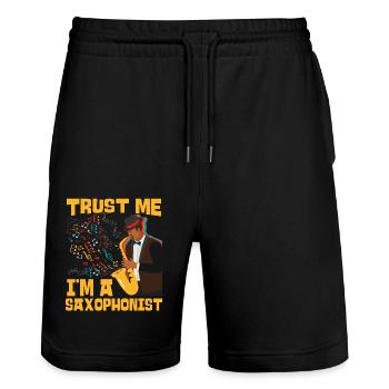 Saxophone Trust Me I'm A - Stanley/Stella Unisex Bio Joggingshorts Trainer  - Schwarz - Vorne - Nik (191cm) & Marisol (170cm)