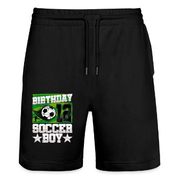 12ème anniversaire Garçon Soccer 12 ans Cadeaux - Short de jogging bio TRAINER Stanley/Stella unisexe - noir - Devant - Nik (191cm) & Marisol (170cm)