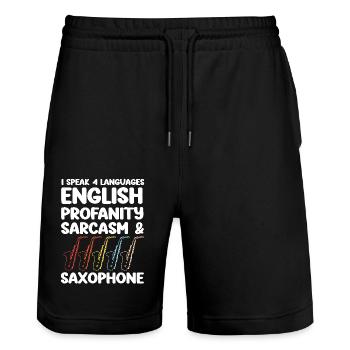 Saxophone I Speak 4 Languages - Stanley/Stella Unisex Bio Joggingshorts Trainer  - Schwarz - Vorne - Nik (191cm) & Marisol (170cm)