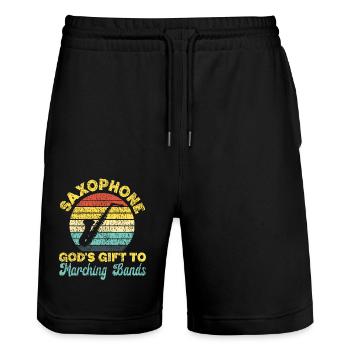 Saxophones Saxophones God's Gift To - Stanley/Stella Trainer Unisex Organic Jogging Shorts - black - Front - Nik (191cm) & Marisol (170cm)