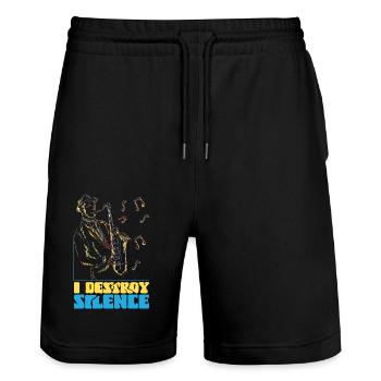 Saxophones I Destroy Silence - Stanley/Stella Trainer Unisex Organic Jogging Shorts - black - Front - Nik (191cm) & Marisol (170cm)