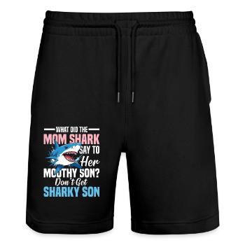 What Did The Mom Shark Say - Stanley/Stella Unisex Bio Joggingshorts Trainer  - Schwarz - Vorne - Nik (191cm) & Marisol (170cm)