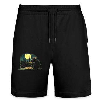 Rat enjoying pizza in the moonlight in front of the skyline - Stanley/Stella Trainer Unisex Organic Jogging Shorts - black - Front - Nik (191cm) & Marisol (170cm)
