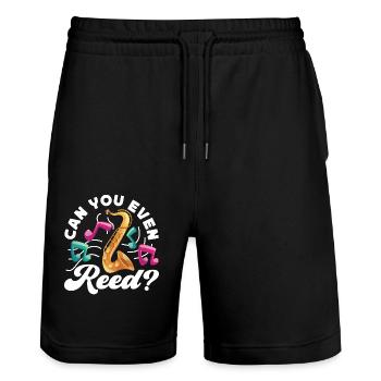 Saxophone Pun Can You Even Reed? - Stanley/Stella Trainer Unisex Organic Jogging Shorts - black - Front - Nik (191cm) & Marisol (170cm)