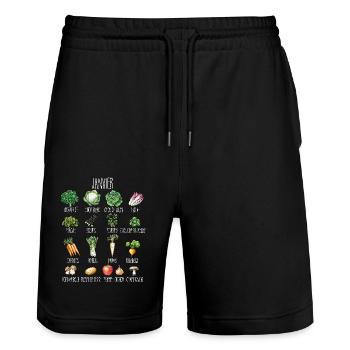 Janvier Collage de fruits et légumes de saison - Short de jogging bio TRAINER Stanley/Stella unisexe - noir - Devant - Nik (191cm) & Marisol (170cm)