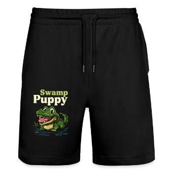 Swamp Puppy Lustiges Krokodil Cartoon Design - Stanley/Stella Unisex Bio Joggingshorts Trainer  - Schwarz - Vorne - Nik (191cm) & Marisol (170cm)