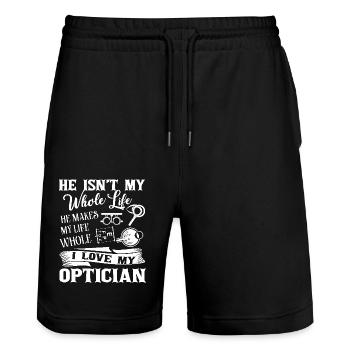 Optician I Love My Optician - Stanley/Stella Trainer Unisex Organic Jogging Shorts - black - Front - Nik (191cm) & Marisol (170cm)