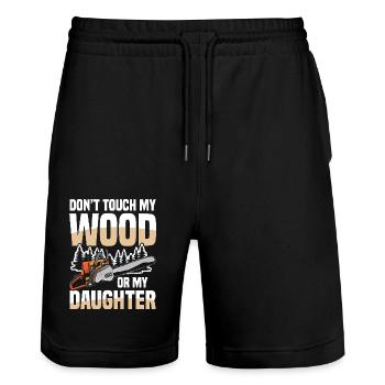 Kettensäge Kettensägen Spruch - Stanley/Stella Unisex Bio Joggingshorts Trainer  - Schwarz - Vorne - Nik (191cm) & Marisol (170cm)