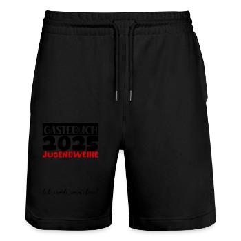 Jugendweihe 2025 Gästebuch Geschenk Mädchen Jungen - Stanley/Stella Unisex Bio Joggingshorts Trainer  - Schwarz - Vorne - Nik (191cm) & Marisol (170cm)