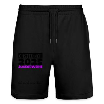 Jugendweihe 2025 Livre d’or Cadeau Filles Garçons - Short de jogging bio TRAINER Stanley/Stella unisexe - noir - Devant - Nik (191cm) & Marisol (170cm)