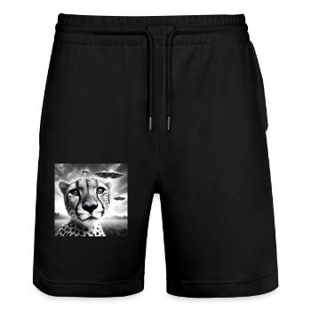 Cheetah Funny Graphic Selfie with UFOs Weird Alien - Stanley/Stella Unisex Bio Joggingshorts Trainer  - Schwarz - Vorne - Nik (191cm) & Marisol (170cm)