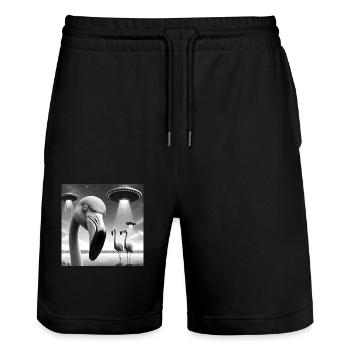 Flamingo Sci-fi Funny Graphic Selfie with UFOs Wei - Stanley/Stella Trainer Unisex Organic Jogging Shorts - black - Front - Nik (191cm) & Marisol (170cm)