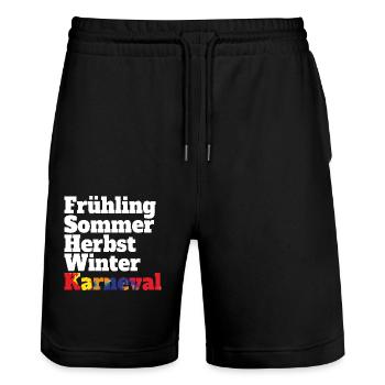 Carnival Fifth Season Kölsch Fastelovend Cologne - Stanley/Stella Trainer Unisex Organic Jogging Shorts - black - Front - Nik (191cm) & Marisol (170cm)