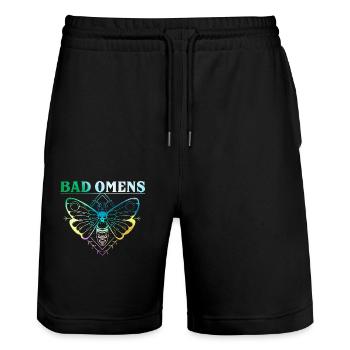Bad Omens butterfly art with skull and crossbones - Stanley/Stella Trainer Unisex Organic Jogging Shorts - black - Front - Nik (191cm) & Marisol (170cm)
