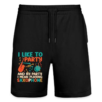 Saxophone I Like To Party And By - Stanley/Stella Trainer Unisex Organic Jogging Shorts - black - Front - Nik (191cm) & Marisol (170cm)