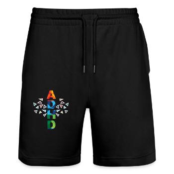 Buntes Design zur Sensibilisierung für ADHS - Stanley/Stella Unisex Bio Joggingshorts Trainer  - Schwarz - Vorne - Nik (191cm) & Marisol (170cm)