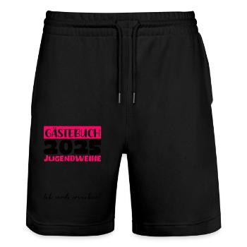 Jugendweihe 2025 Livre d’or Cadeau Filles Garçons - Short de jogging bio TRAINER Stanley/Stella unisexe - noir - Devant - Nik (191cm) & Marisol (170cm)