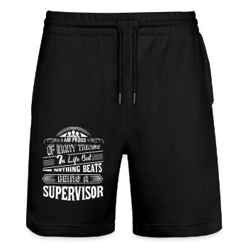 Supervisor Proud To Be Supervisor - Stanley/Stella Trainer Unisex Organic Jogging Shorts - black - Front - Nik (191cm) & Marisol (170cm)