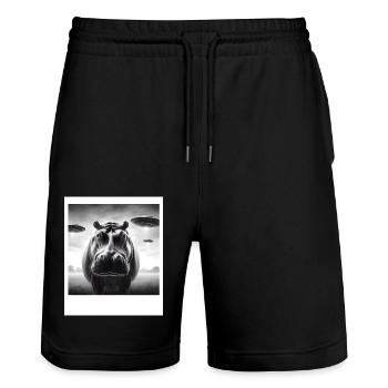 Hippo Sci-fi Funny Graphic Selfie with UFOs Weird - Stanley/Stella Trainer Unisex Organic Jogging Shorts - black - Front - Nik (191cm) & Marisol (170cm)