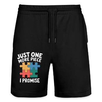 Just one more piece I Promise Funny Jigsaw Puzzle - Stanley/Stella Trainer Unisex Organic Jogging Shorts - black - Front - Nik (191cm) & Marisol (170cm)