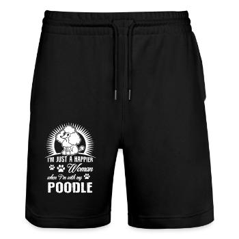 Poodle Happy With Poodle - Stanley/Stella Trainer Unisex Organic Jogging Shorts - black - Front - Nik (191cm) & Marisol (170cm)